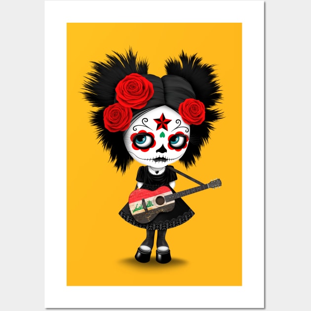 Sugar Skull Girl Playing Iraqi Flag Guitar Wall Art by jeffbartels